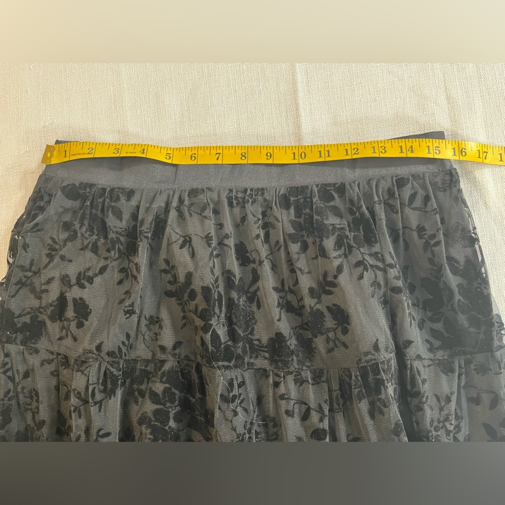 Gibson look Burnout Velvet Tired Goth Whimsical Lace Skirt Lined Midi L - Picture 11 of 13